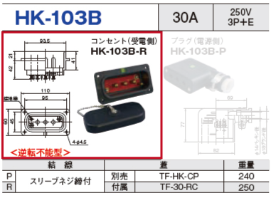 平型安全コネクタ HK-103B コンセント（受電側）HK-103B-R